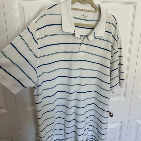 IZOD Striped Collared White & Blue Short Sleeve Polo Size XXL - Picture 3 of 9